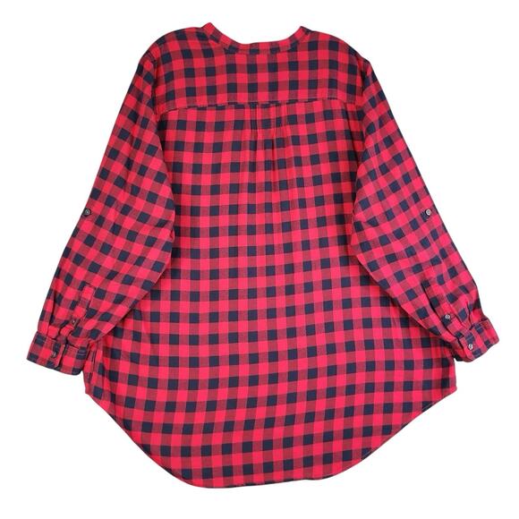 Lands End Shirt Popover Flannel LS Red Blue Plaid Women’s Plus Size 20 Henley - Picture 3 of 10